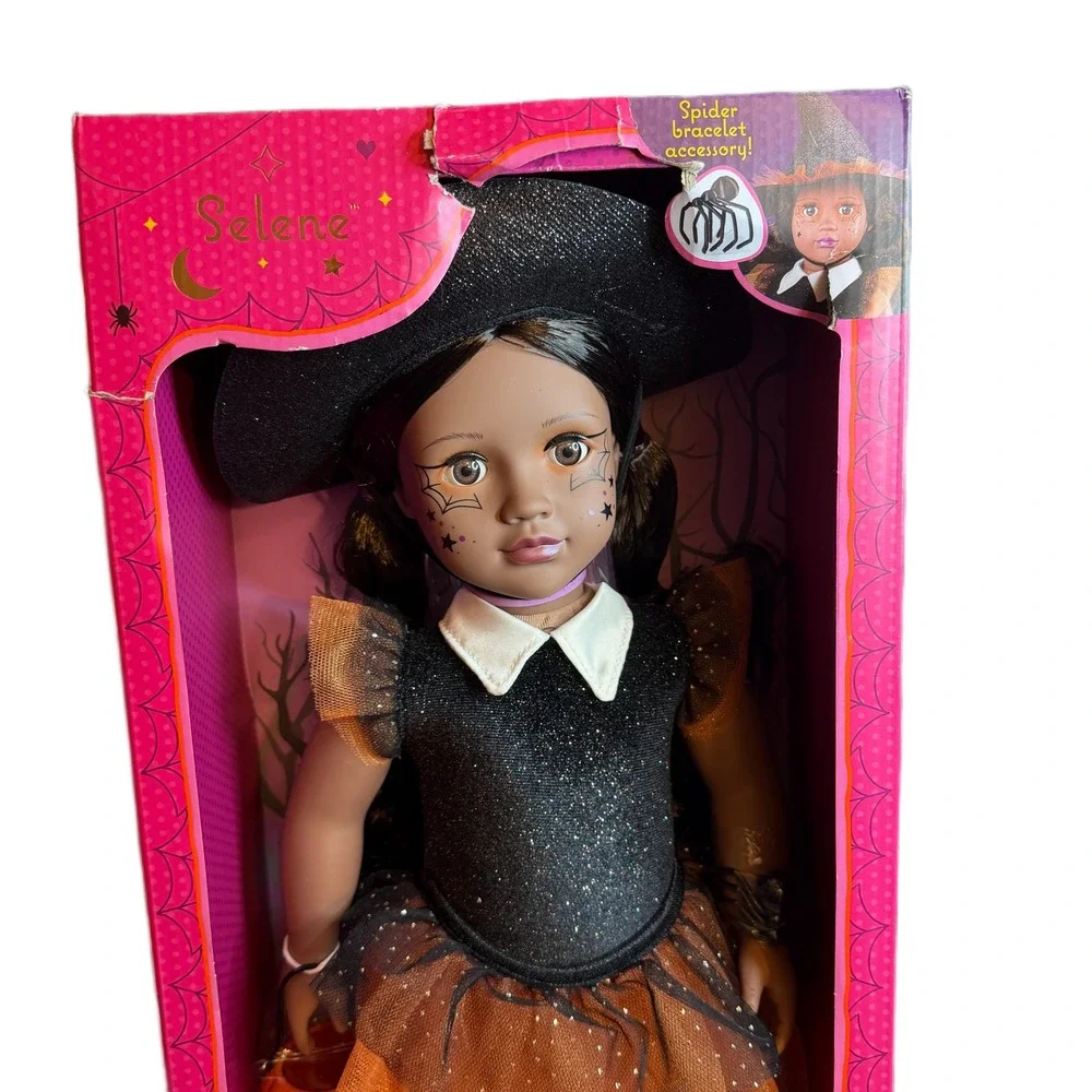Our Generation Selene 18 inch Halloween Witch Doll Pumpkin Bucket New Box Wear